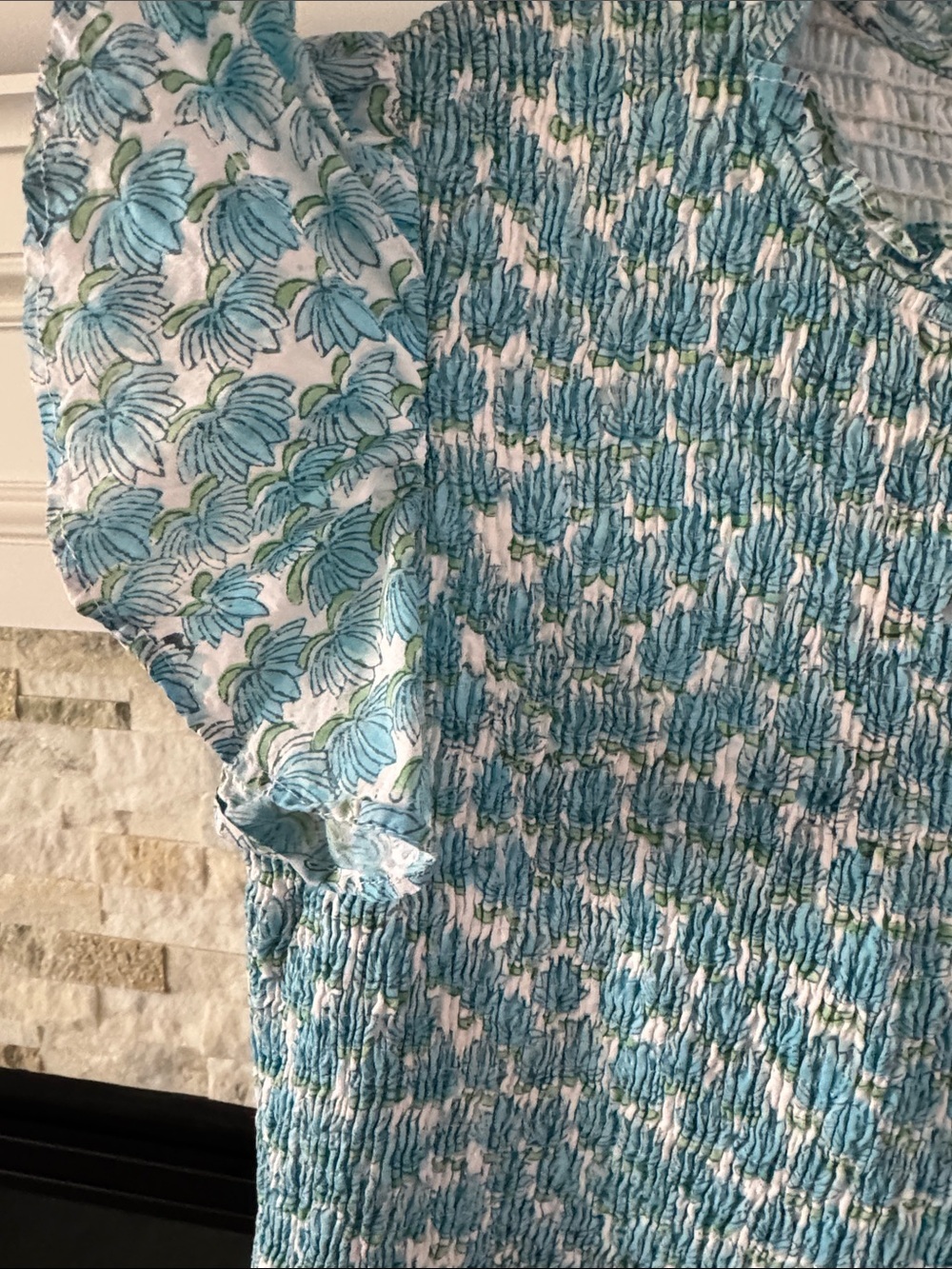 SLV Sur La Vague Aqua Floral Smocked Mini Dress Size 6 NWT Flutter Sleeves Lined - Picture 5 of 6